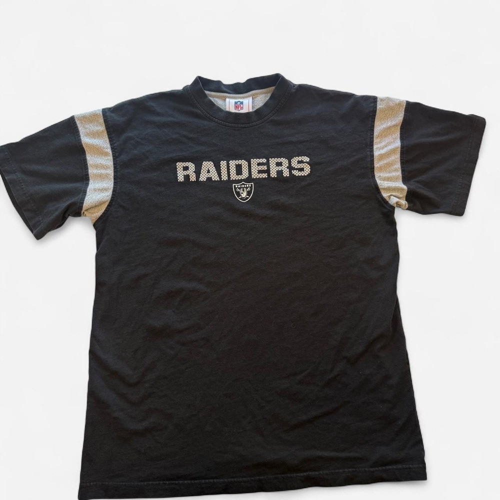 Vintage NFL Oakland Raiders T-Shirt Black Gray Contrast Sleeves Mens Large